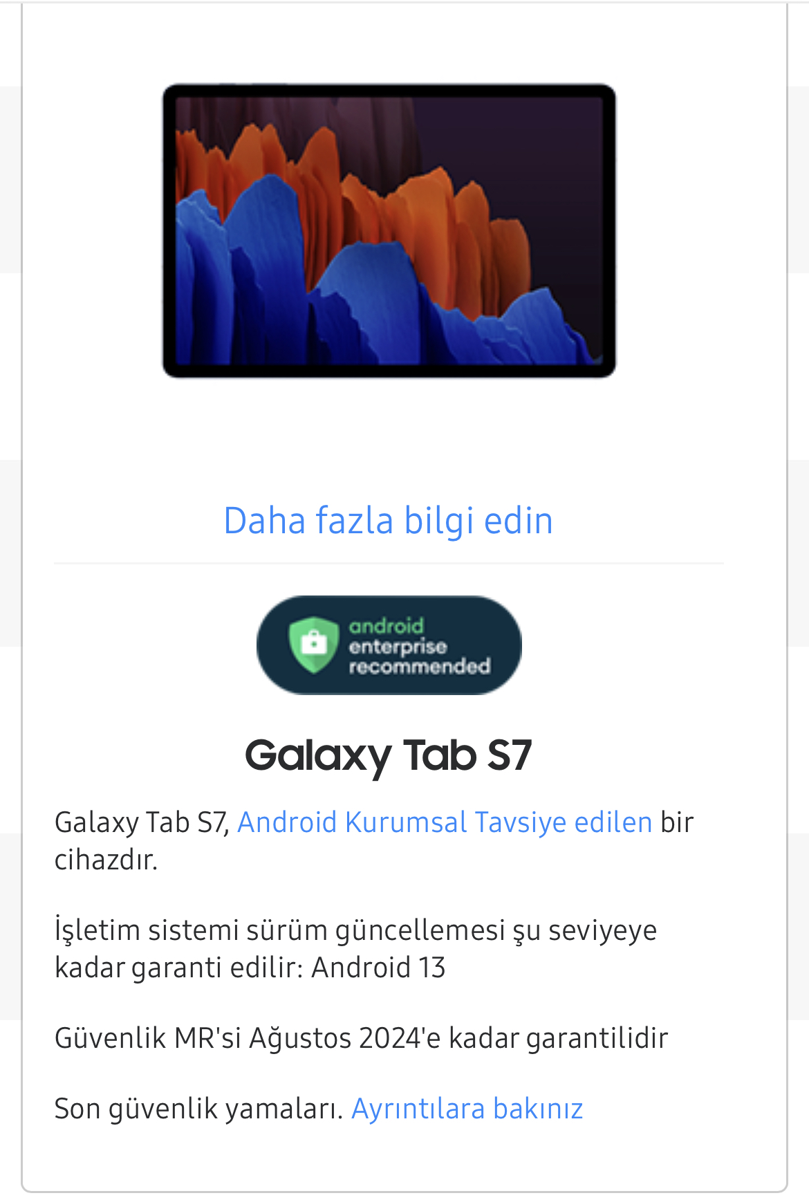 ⓘ SAMSUNG GALAXY TAB S7 Serisi ANA KONU