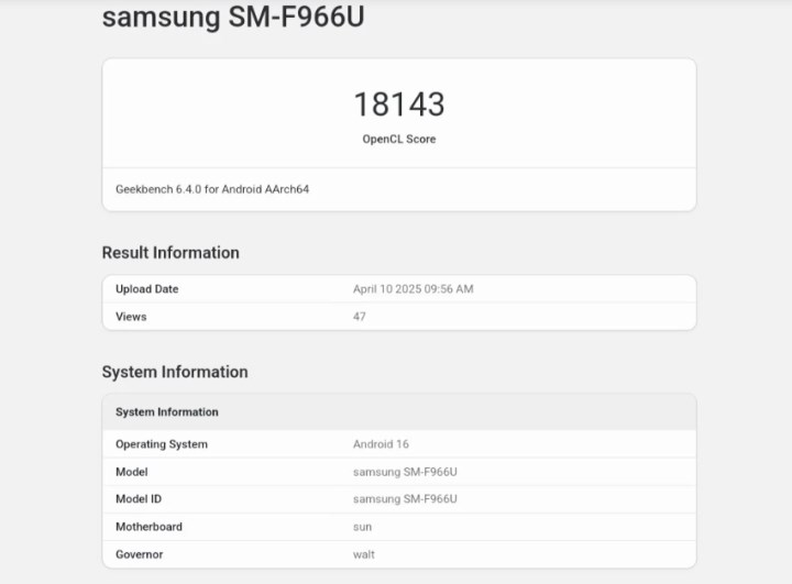 Galaxy Z Fold 7, Android 16 ve One UI 8 ile Geekbench’te ortaya çıktı