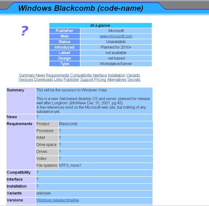  VİSTA ve Daha sonrası BLACKCOMB