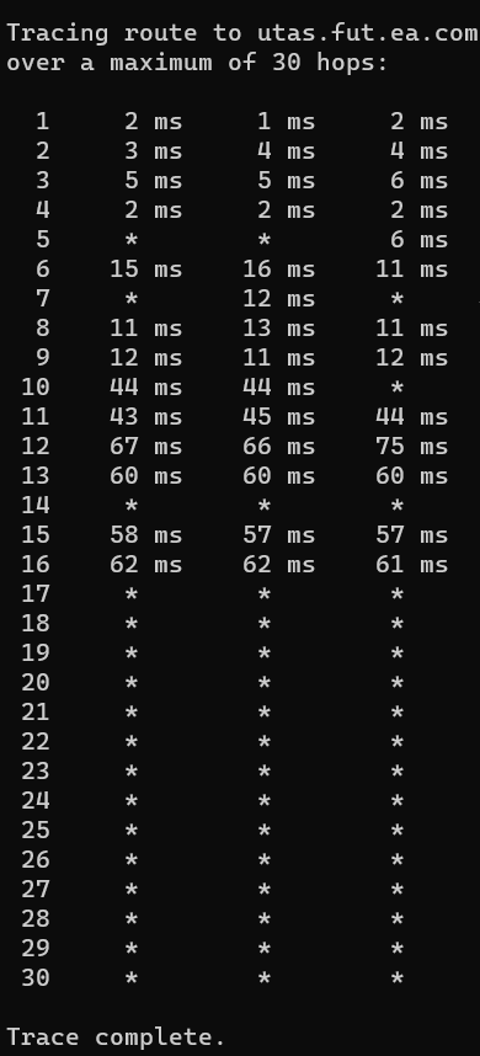 Fıfa adreslerine tracert testi - ping testi