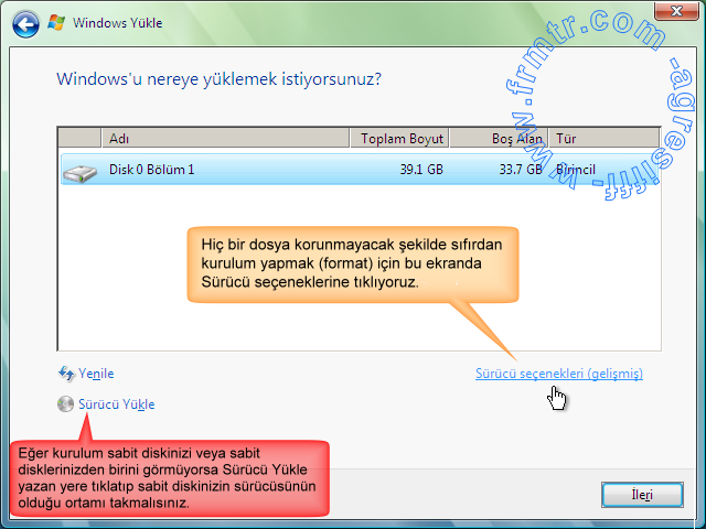  Windows Vista ya nasıl format atılır?ACİ