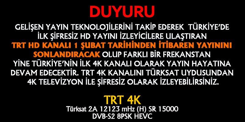  TRT HD ve TRT1 HD yayın çekmiyor