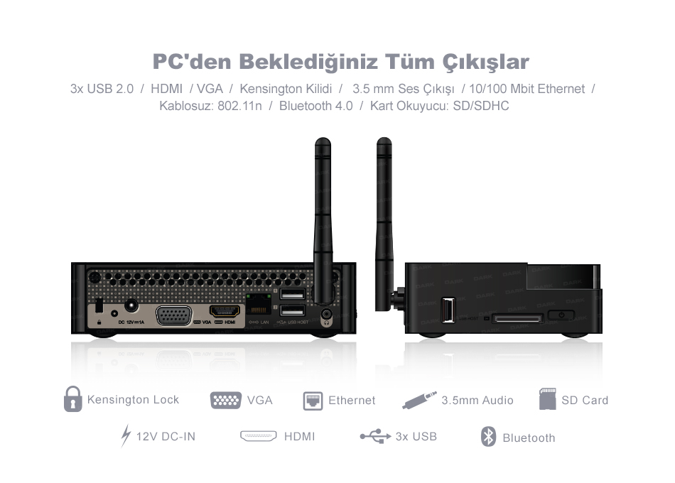  İntel Bay Trail-T Quad Core işlemcili mini cihazlar.