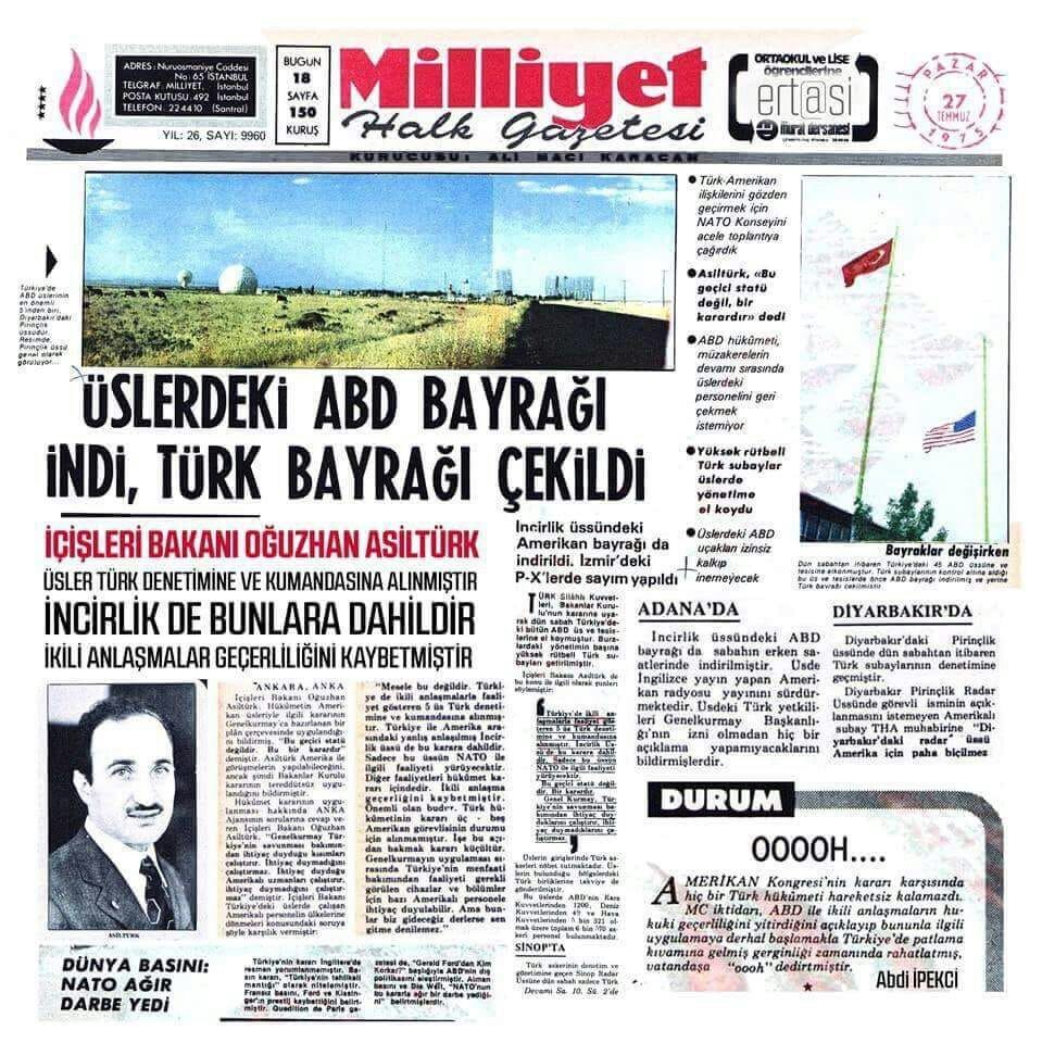 25 Temmuz 1975 / Türkiye 21 Amerikan üssünü boşaltarak, TSK'ya devretmiş.