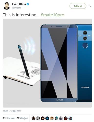 Galaxy Note 8'e rakip geliyor: Huawei Mate 10 Pro, akıllı kalem ile gelebilir!