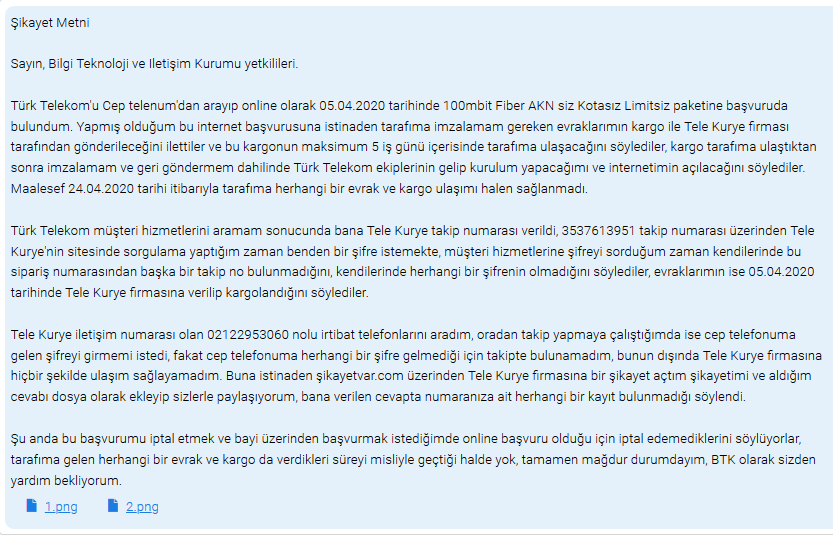 Türk Telekom Online Başvurumun Evrakları 5 Nisan'dan beri tarafıma ulaşmadı!