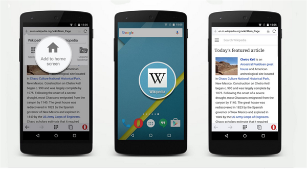 Android için Opera, internet sitelerini ana ekrana ekleme desteği kazandı