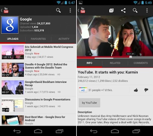 YouTube Android uygulaması güncellendi, HD video oynatımı uyumlu 2.2 sürümü ve üzerindeki modellere geliyor