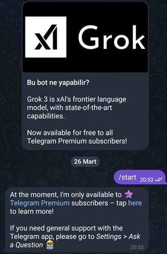 Grok yapay zekâ robotu şimdi Telegram’da