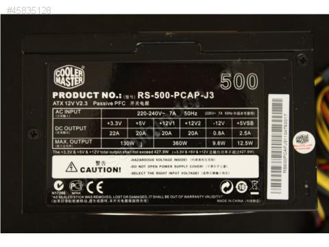  Cooler Master RS-500 Watt güç kaynağı