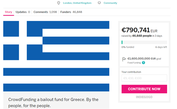 Indiegogo platformunda Yunanistan'ı krizden kurtarmak için kampanya başlatıldı