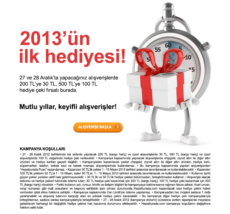  2013'un ilk hediyesi isimli Hepsiburada Hediye çeki kampanyası