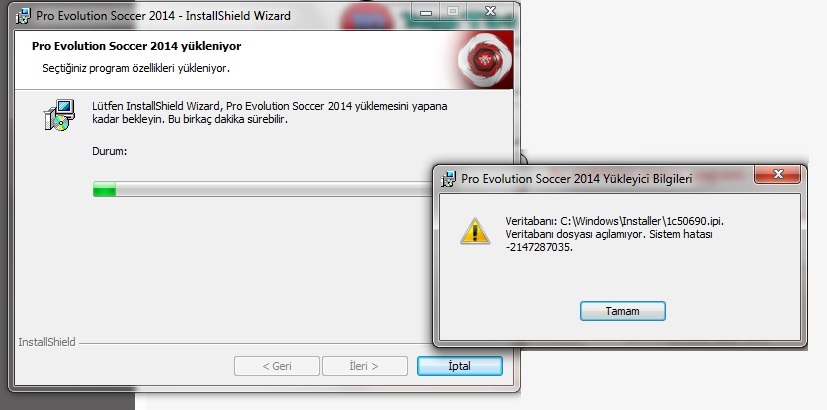  Pes 2014 yükleme sırasında meydana gelen hata