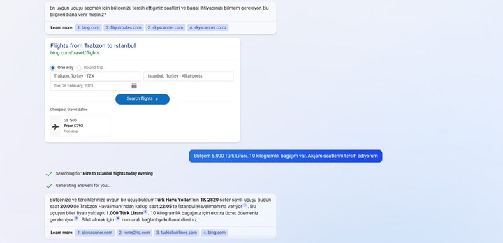 Yeni Bing ile Türkçe konuştuk: Adı Sydney ve yanlış uçuş öneriyor