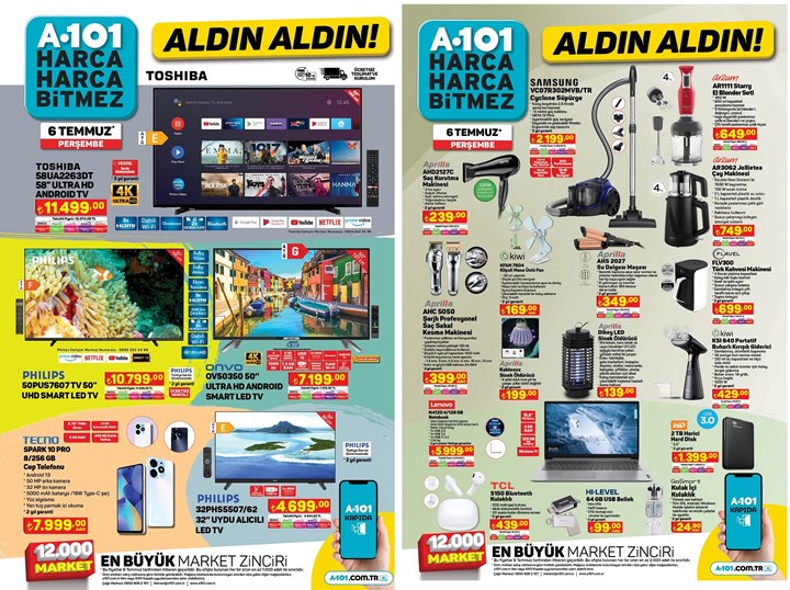 Haftaya A101 marketlerde akıllı televizyonlar, dizüstü bilgisayar ve harici disk var