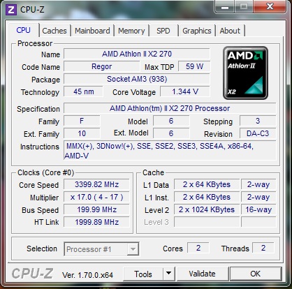  SATILIK  AMD Athlon II X2 270 AM3 3.4GHz