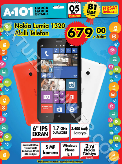  Nokia Lumia 1320 Ana Konu ( WP8 -DC İŞLEMCİ ) 6-inch ekran, 768x1020 ) 1GB RAM 3400 mAh 5 MP