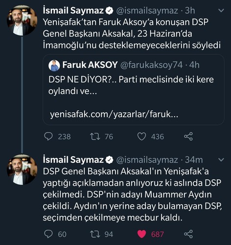 DSP 23 Haziran'da Kimseyi Desteklemiyor.