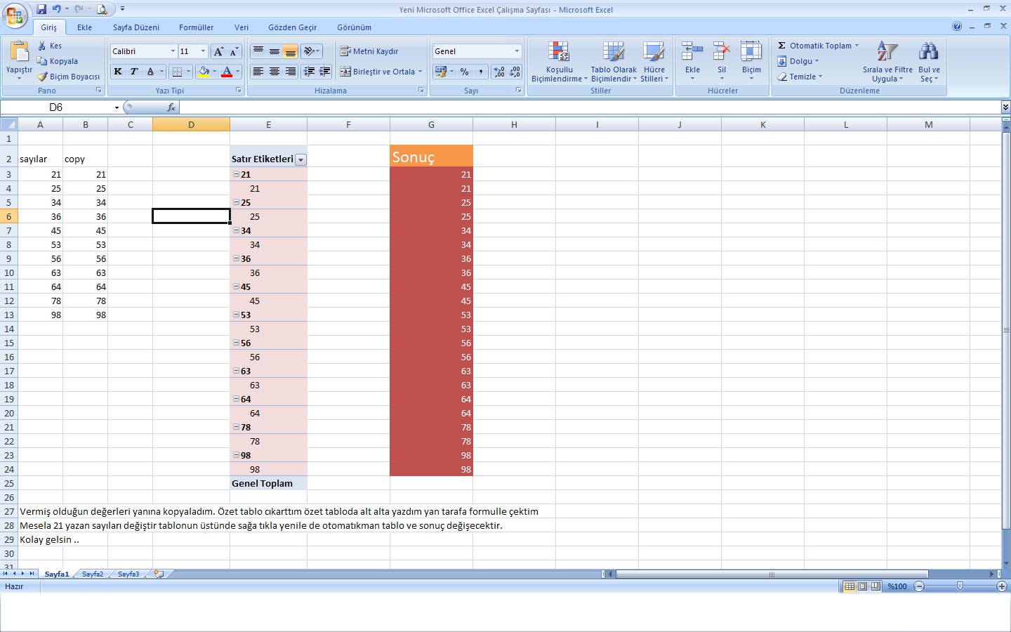  Excel 2007 yardım
