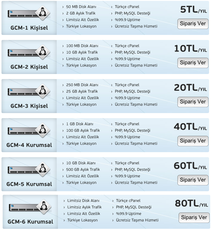  GCMHosting - Yıllık Hostingler 5TL'den başlayan fiyatlarla!