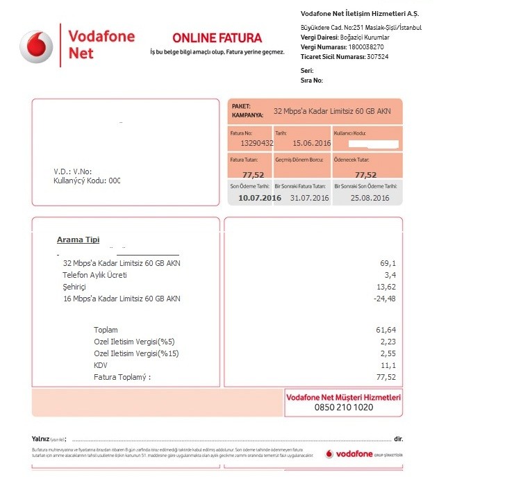  VODAFONE NET FATURA