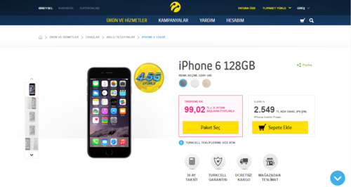  iPhone 6 128 GB - 2549 TL (TURKCELL)