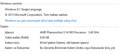  Win 8.1 x64 işletim sisteminde 4gb ram görmeme sorunu