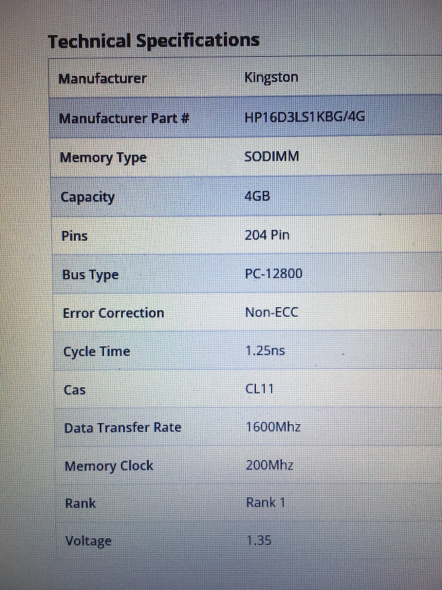 Kingston 4GB PC3L-12800S DDR3-1600 Mhz Notebook RAM