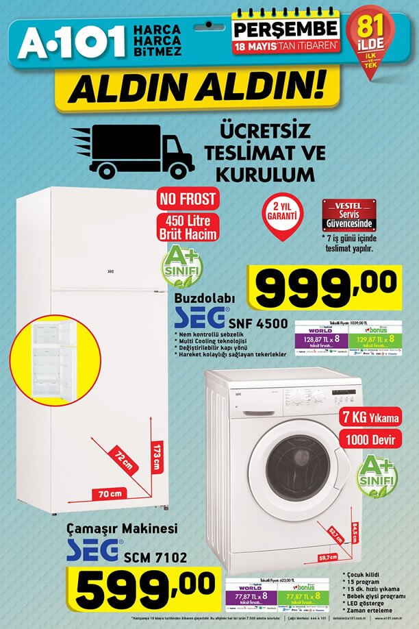 YENİ MAĞAZACILIK - A101 Satışları Çamaşır makinesi - Buzdolabı
