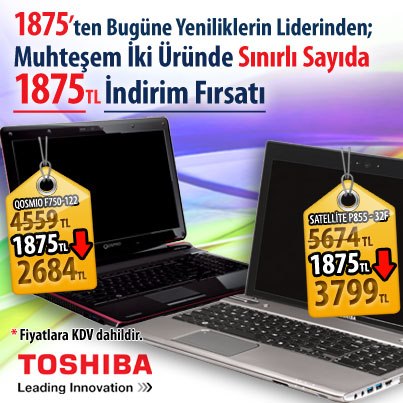  Toshiba'dan Kuruluş Yılına Özel 1875 TL İndirim