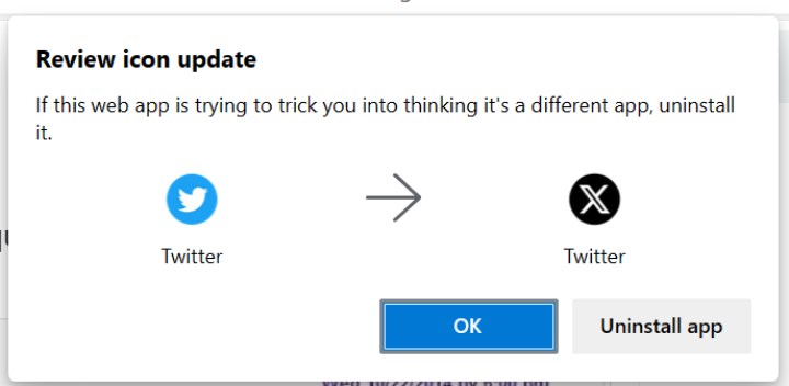 Microsoft Edge, Twitter'ın yeni X logosunu tehlikeli olarak işaretledi!