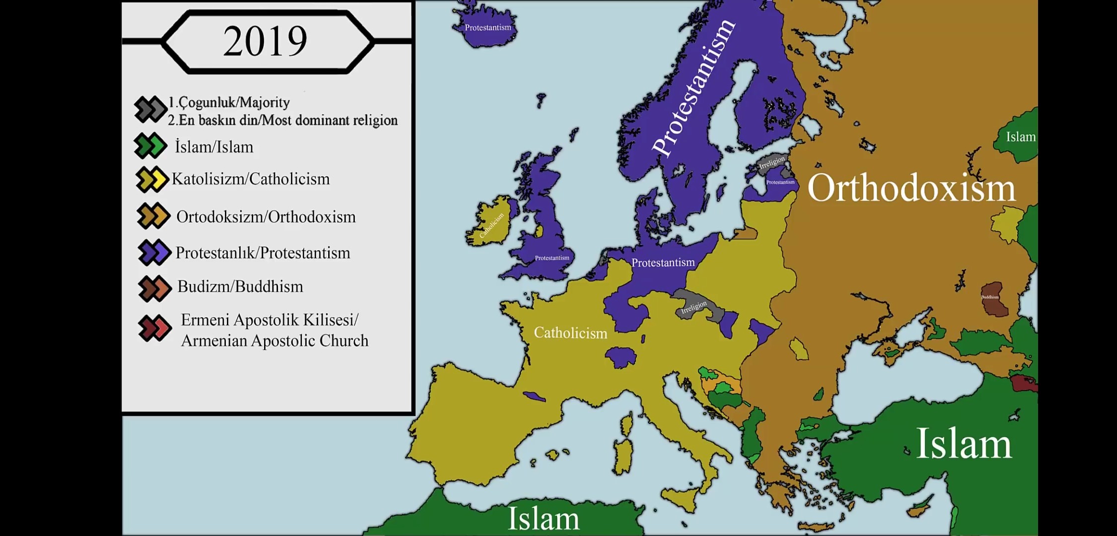 0-2019 arası Avrupa'nın din tarihi haritası