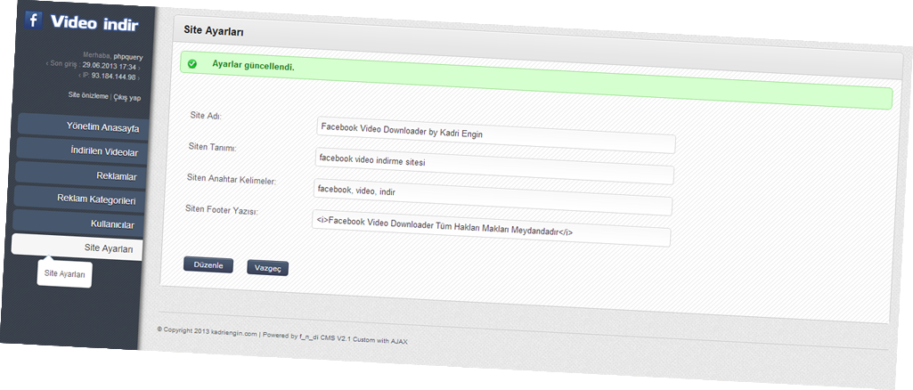  Facebook'tan Video İndirme Scripti - Herkese Lazım (Gelişmiş Yönetim Panelli | Ajax | Php | jQuery)