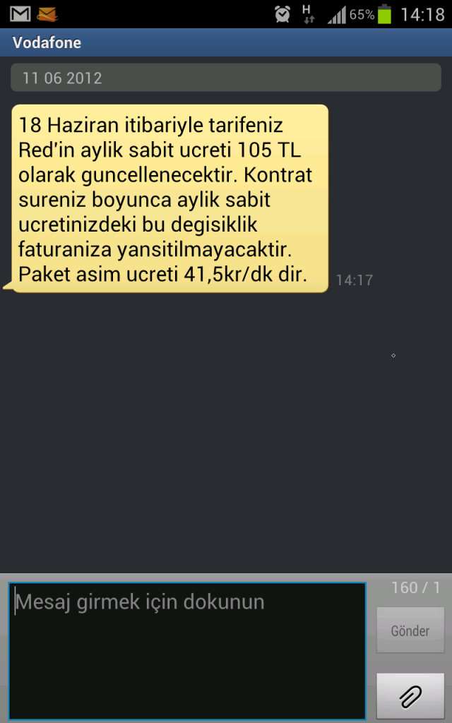  VODOFONE FİYAT GÜNCELLEME