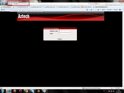  Aztech 5001EN Arayüz şifresi :(