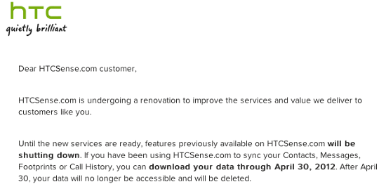 HTCSense.com servisi 30 Nisan'da kapanıyor