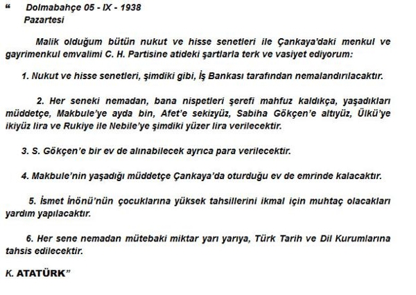  İşte Atatürk'ün el yazısıyla vasiyeti!