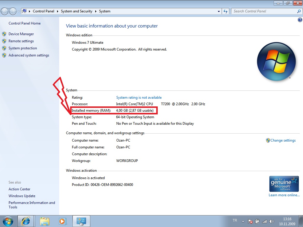  Win 7 - Asus F3JP - 4 GB Ram sorunu