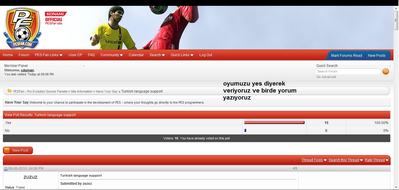  Türkçe Pes2011 için oylama