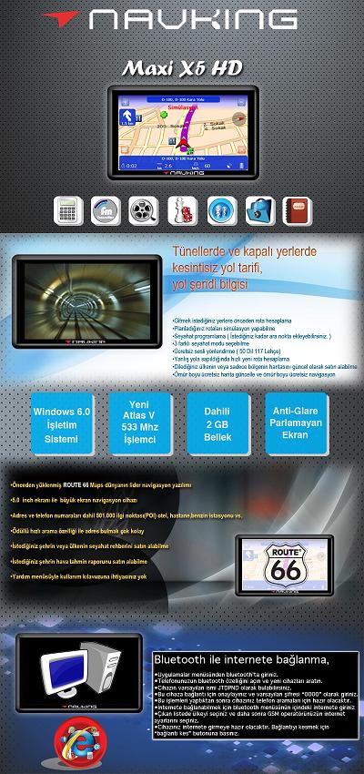  Sıfır Navking MAXI X5 HD 5' FM Bluetooth lu Navigasyon GPS 170 TL