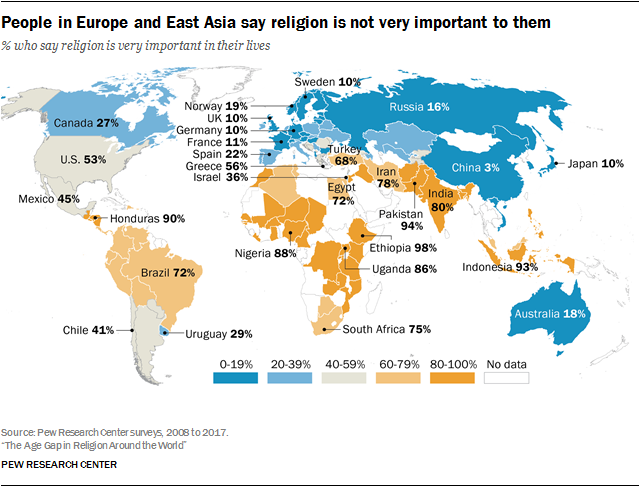 Din dünya çapında azalıyor: ABD'de 18 ila 29 yaşındaki insanların % 39'u Tanrı'ya inanmıyor