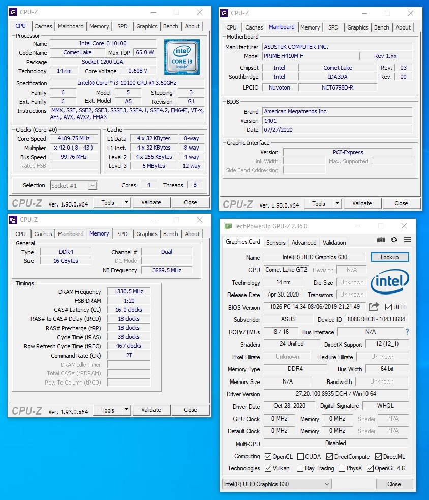 İ3 10100 + ASUS H410 + 16 GB DDR4 3200 RAM - 1820 TL