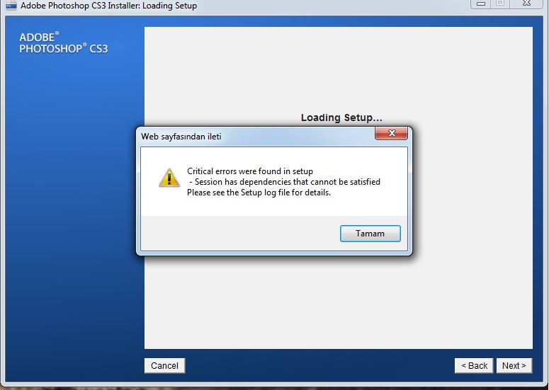  photoshop cs3 yüklerken hata