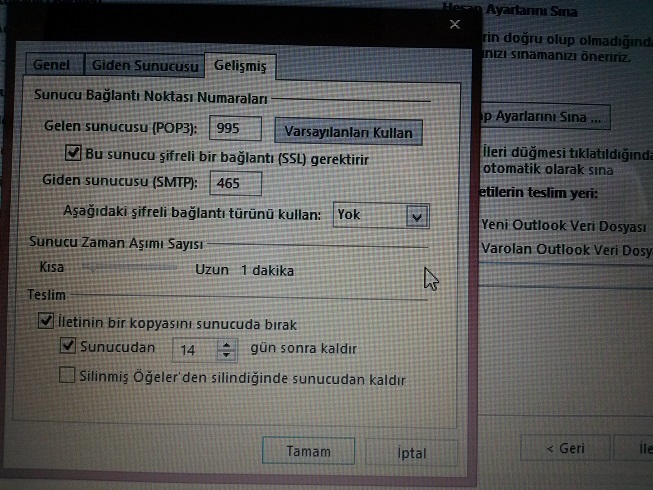  Outlook 2013 e gmail hesabı kurma sorunu