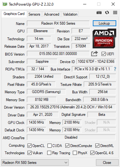 SATILDI RX580 NITRO+ OC GDDR5 8GB 1200TL