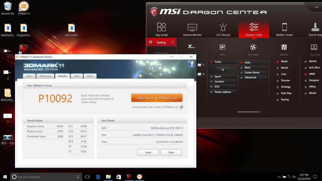  MSI Dizüsütünde Geforce GTX1050Ti Performansı