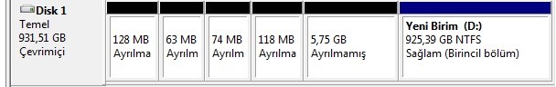  hdd altıya bölünmüş durumda nasıl eskisi gibi tek bölüm yapabilirim