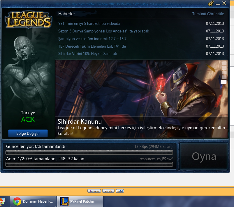  LoL güncellemesini 19 kbps ile yapma sorunsalı.