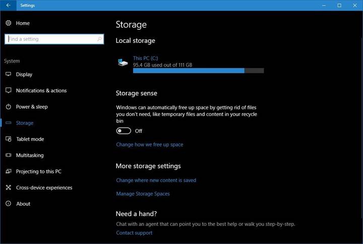 Windows 10 boş alan azaldıkça diskte otomatik olarak yer açacak