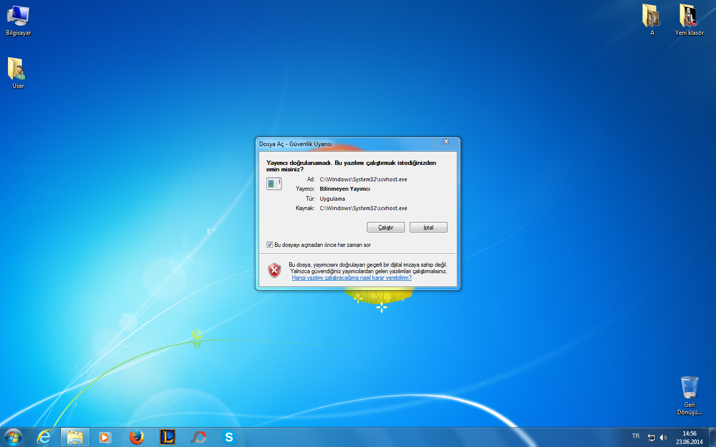  PC açıldığında böyle bir ekran geliyor C:/Windows/system32/scvhost.exe yardım eder misiniz ?